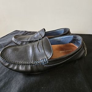 DONALD PLINER Varran Men's Black, Blue Stitching Leather Driving Shoes, Loafers